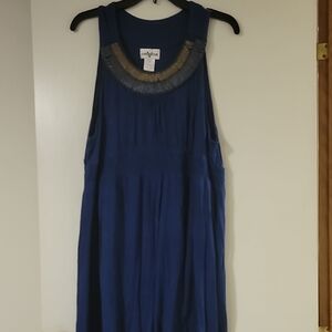 Embellished Neckline Royal Blue Midi Dress